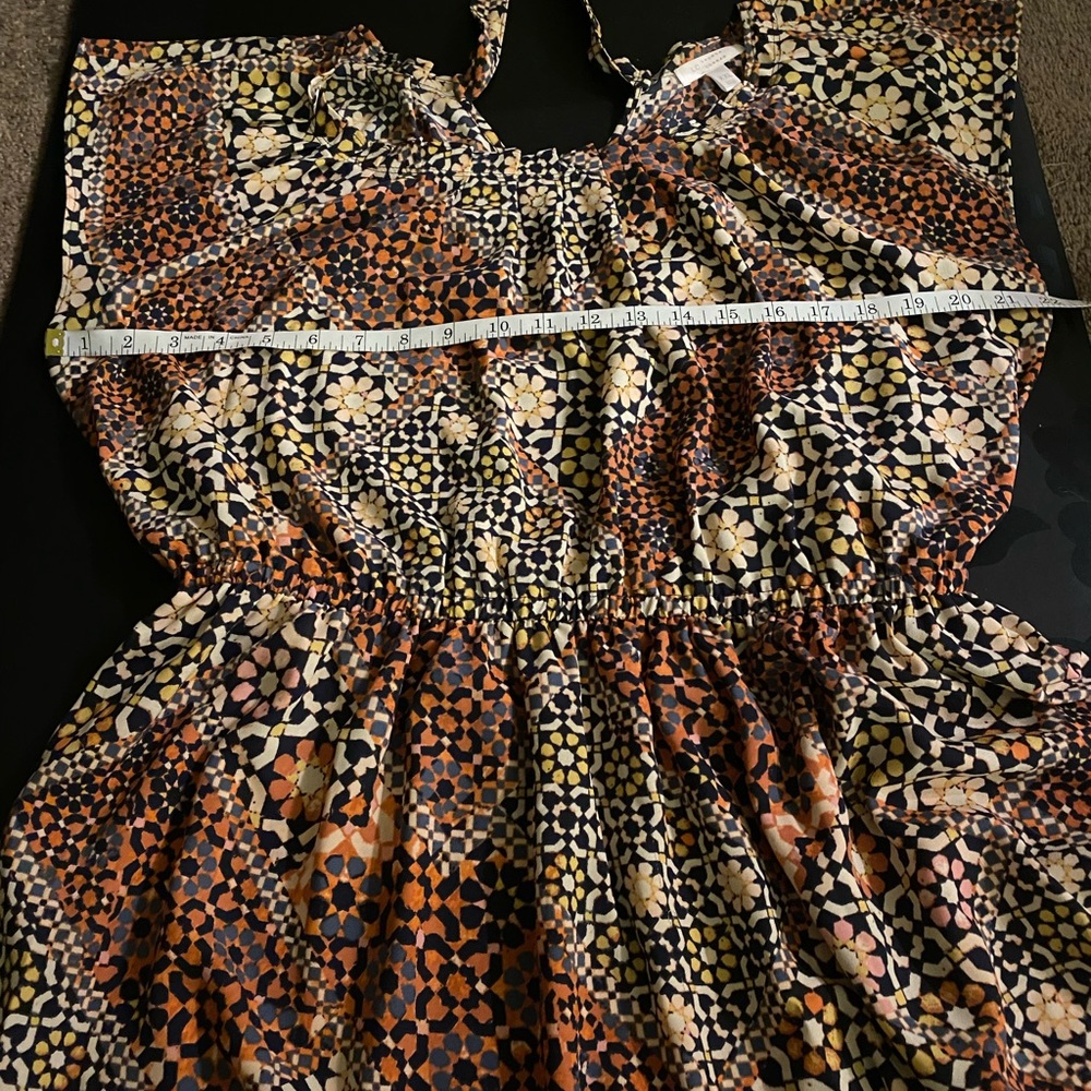 Lauren Conrad Pleated Abstract Mosaic Print Shift Dress  XXL, Peachy Orange - Picture 5 of 9